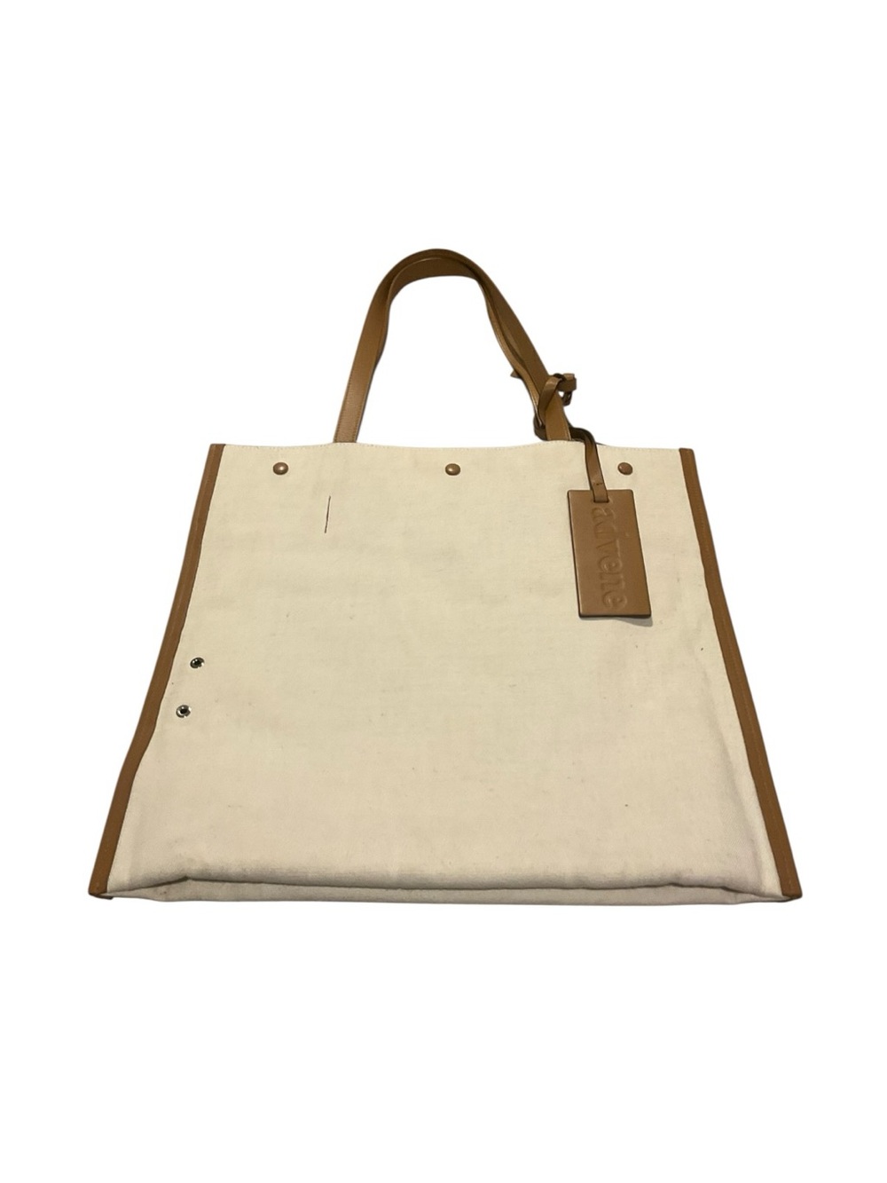 Cream Canvas Tote with Tan Leather Trim and Tag - Picture 9 of 13